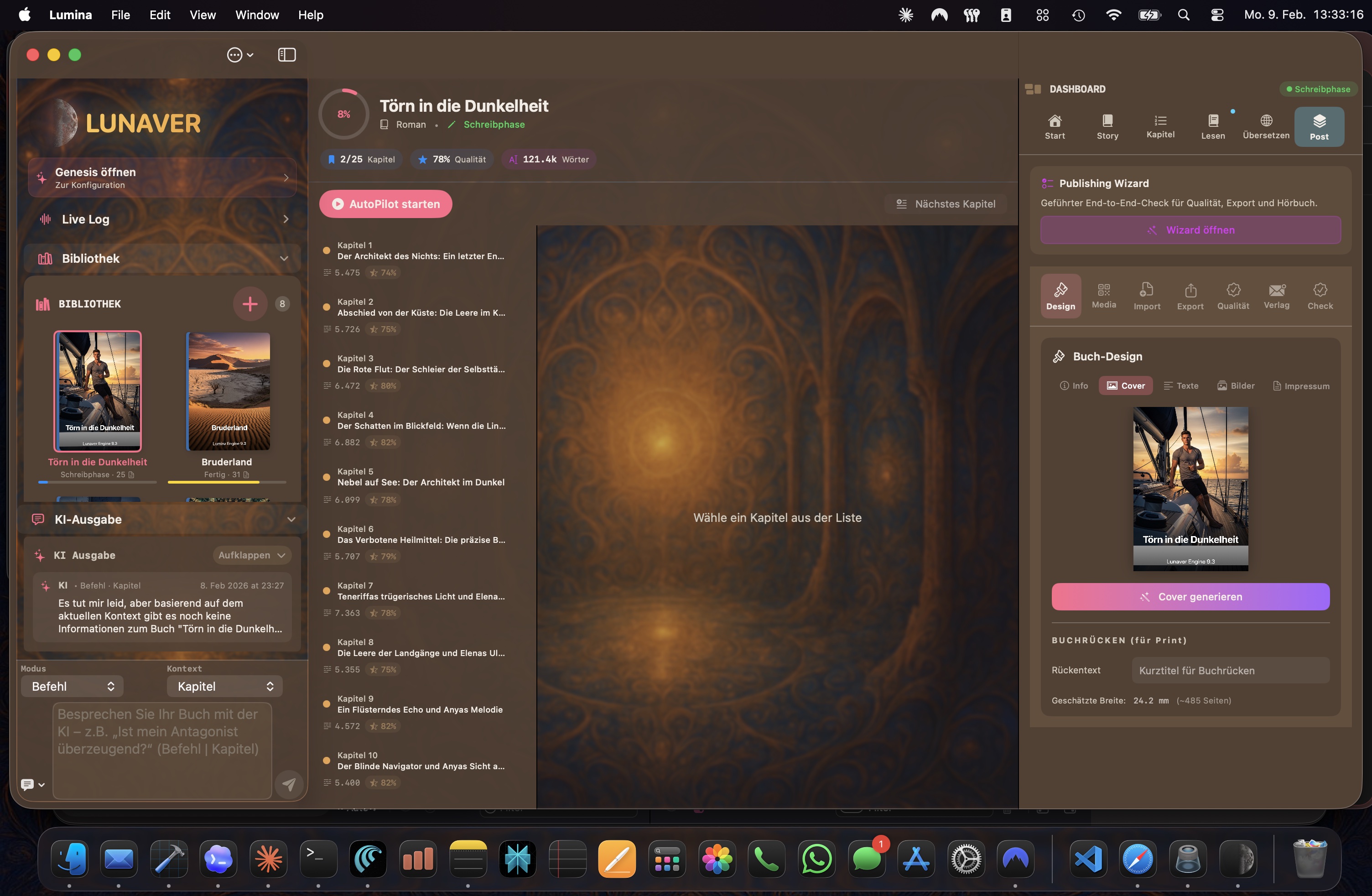 LUNAVER – Goldenes Theme, Kapitelübersicht, Publishing Wizard, Cover-Design